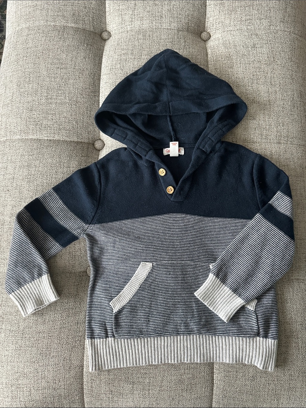 Cat & Jack Navy and Light Gray Striped Hooded Pullover